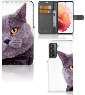 B2Ctelecom Telefoonhoesje Samsung Galaxy S21 Flipcover Case Kat