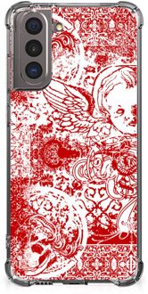 B2Ctelecom Telefoonhoesje  Samsung Galaxy S21 Hippe Hoesjes met transparante rand Angel Skull Red