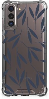 B2Ctelecom Telefoonhoesje  Samsung Galaxy S21 Leuk Case met transparante rand Leaves Blue