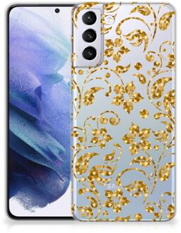 B2Ctelecom Telefoonhoesje Samsung Galaxy S21 Plus Back Cover Siliconen Hoesje Gouden Bloemen