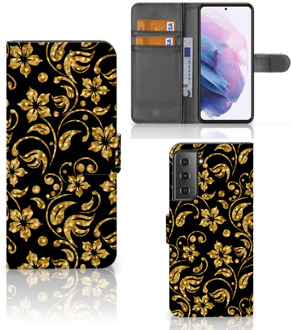 B2Ctelecom Telefoonhoesje Samsung Galaxy S21 Plus Bookcase Cadeau voor Oma Gouden Bloemen