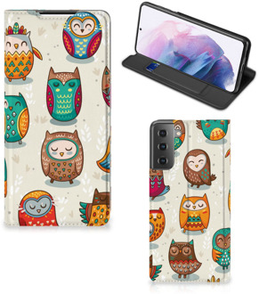 B2Ctelecom Telefoonhoesje Samsung Galaxy S21 Plus Bookcover Vrolijke Uilen