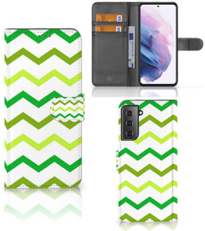 B2Ctelecom Telefoonhoesje Samsung Galaxy S21 Plus Flip Case Zigzag Groen