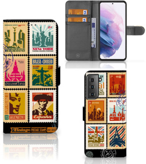 B2Ctelecom Telefoonhoesje Samsung Galaxy S21 Plus Flipcover Design Postzegels