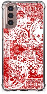 B2Ctelecom Telefoonhoesje  Samsung Galaxy S21 Plus Hippe Hoesjes met transparante rand Angel Skull Red