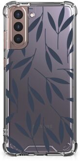 B2Ctelecom Telefoonhoesje  Samsung Galaxy S21 Plus Leuk Case met transparante rand Leaves Blue