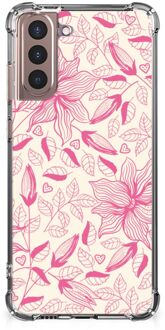 B2Ctelecom Telefoonhoesje  Samsung Galaxy S21 Plus TPU Case anti-shock met transparante rand Roze Bloemen