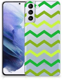 B2Ctelecom Telefoonhoesje Samsung Galaxy S21 Plus TPU Siliconen Hoesje met Foto Zigzag Groen