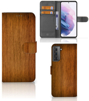 B2Ctelecom Telefoonhoesje Samsung Galaxy S21 Plus Wallet Book Case Donker Hout