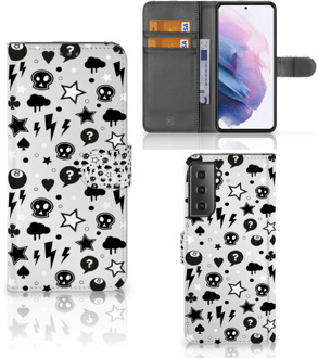 B2Ctelecom Telefoonhoesje Samsung Galaxy S21 Plus Wallet Book Case met Pasjeshouder Silver Punk