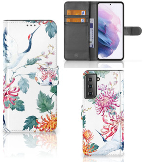 B2Ctelecom Telefoonhoesje Samsung Galaxy S21 Plus Wallet Bookcase Bird Flowers