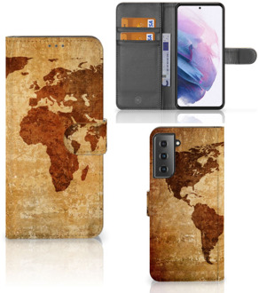 B2Ctelecom Telefoonhoesje Samsung Galaxy S21 Plus Wallet Bookcase Wereldkaart