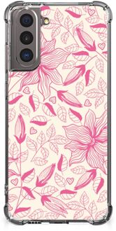 B2Ctelecom Telefoonhoesje  Samsung Galaxy S21 TPU Case anti-shock met transparante rand Roze Bloemen