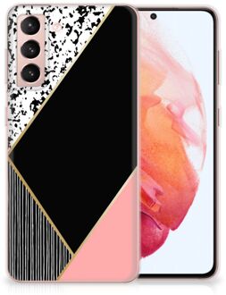 B2Ctelecom Telefoonhoesje Samsung Galaxy S21 TPU Silicone Hoesje Black Pink Shapes