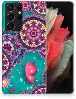 B2Ctelecom Telefoonhoesje Samsung Galaxy S21 Ultra Back Cover Siliconen Hoesje Cirkels en Vlinders