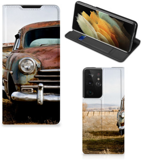 B2Ctelecom Telefoonhoesje Samsung Galaxy S21 Ultra Bookcover Vintage Auto