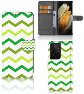 B2Ctelecom Telefoonhoesje Samsung Galaxy S21 Ultra Flip Case Zigzag Groen