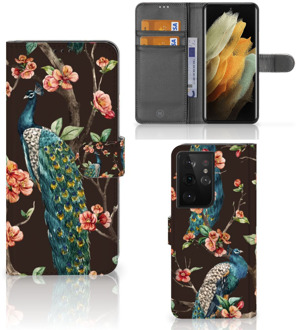 B2Ctelecom Telefoonhoesje Samsung Galaxy S21 Ultra Flipcase Cover Pauw met Bloemen