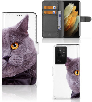 B2Ctelecom Telefoonhoesje Samsung Galaxy S21 Ultra Flipcover Case Kat