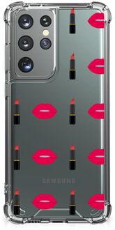 B2Ctelecom Telefoonhoesje  Samsung Galaxy S21 Ultra Hippe Hoesje met transparante rand Lipstick Kiss