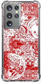 B2Ctelecom Telefoonhoesje  Samsung Galaxy S21 Ultra Hippe Hoesjes met transparante rand Angel Skull Red