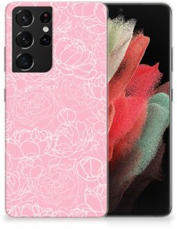 B2Ctelecom Telefoonhoesje Samsung Galaxy S21 Ultra Hoesje Witte Bloemen