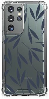 B2Ctelecom Telefoonhoesje  Samsung Galaxy S21 Ultra Leuk Case met transparante rand Leaves Blue