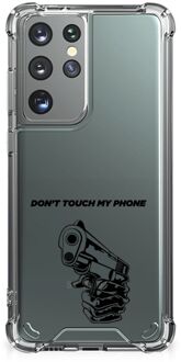 B2Ctelecom Telefoonhoesje  Samsung Galaxy S21 Ultra Leuk TPU Backcase met transparante rand Gun Don't Touch My Phone