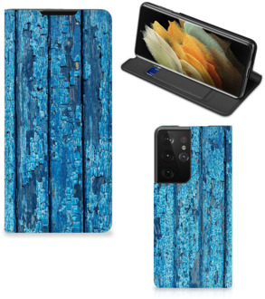 B2Ctelecom Telefoonhoesje Samsung Galaxy S21 Ultra Magnet Case Wood Blue