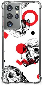 B2Ctelecom Telefoonhoesje  Samsung Galaxy S21 Ultra Stevige Bumper Hoesje met transparante rand Skull Red