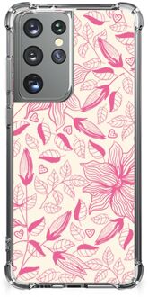 B2Ctelecom Telefoonhoesje  Samsung Galaxy S21 Ultra TPU Case anti-shock met transparante rand Roze Bloemen