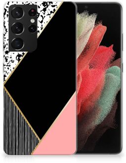 B2Ctelecom Telefoonhoesje Samsung Galaxy S21 Ultra TPU Silicone Hoesje Black Pink Shapes