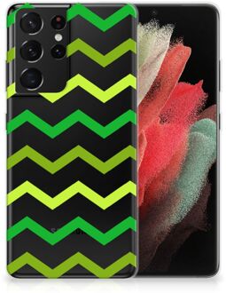 B2Ctelecom Telefoonhoesje Samsung Galaxy S21 Ultra TPU Siliconen Hoesje met Foto Zigzag Groen