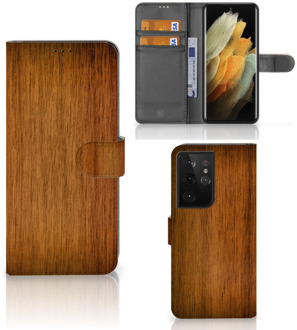 B2Ctelecom Telefoonhoesje Samsung Galaxy S21 Ultra Wallet Book Case Donker Hout