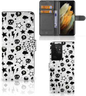 B2Ctelecom Telefoonhoesje Samsung Galaxy S21 Ultra Wallet Book Case met Pasjeshouder Silver Punk