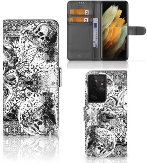 B2Ctelecom Telefoonhoesje Samsung Galaxy S21 Ultra Wallet Book Case Skulls Angel