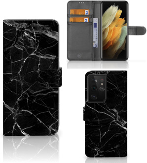 B2Ctelecom Telefoonhoesje Samsung Galaxy S21 Ultra Wallet Book Case Vaderdag Cadeau Marmer Zwart