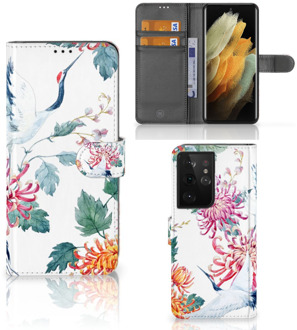 B2Ctelecom Telefoonhoesje Samsung Galaxy S21 Ultra Wallet Bookcase Bird Flowers