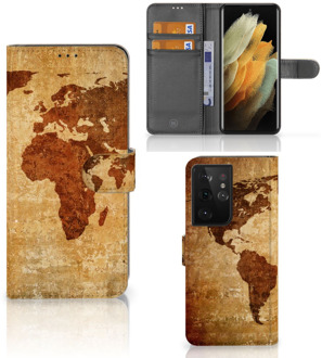 B2Ctelecom Telefoonhoesje Samsung Galaxy S21 Ultra Wallet Bookcase Wereldkaart