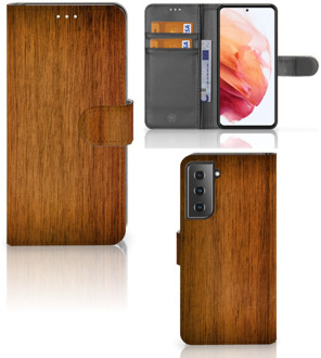 B2Ctelecom Telefoonhoesje Samsung Galaxy S21 Wallet Book Case Donker Hout