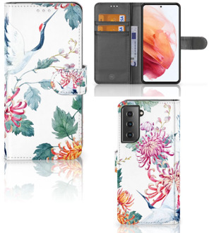 B2Ctelecom Telefoonhoesje Samsung Galaxy S21 Wallet Bookcase Bird Flowers