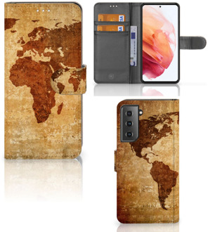 B2Ctelecom Telefoonhoesje Samsung Galaxy S21 Wallet Bookcase Wereldkaart