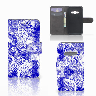 B2Ctelecom Telefoonhoesje Samsung Galaxy Xcover 3 | Xcover 3 VE Book Case Hoesje Angel Skull Blue