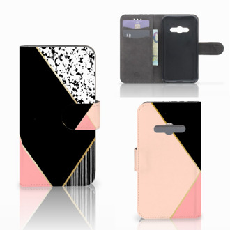 B2Ctelecom Telefoonhoesje Samsung Galaxy Xcover 3 | Xcover 3 VE Book Case Hoesje Black Pink Shapes