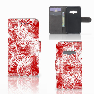 B2Ctelecom Telefoonhoesje Samsung Galaxy Xcover 3 | Xcover 3 VE Book Case Hoesje Design Angel Skull Red