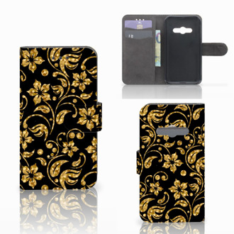 B2Ctelecom Telefoonhoesje Samsung Galaxy Xcover 3 | Xcover 3 VE Book Case Hoesje Design Gouden Bloemen