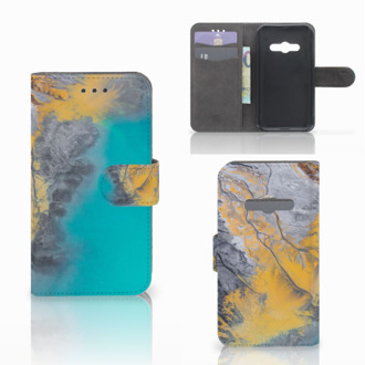 B2Ctelecom Telefoonhoesje Samsung Galaxy Xcover 3 | Xcover 3 VE Book Case Hoesje Design Marble Blue Gold