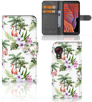 B2Ctelecom Telefoonhoesje Samsung Galaxy Xcover 5 Flip Hoesje met naam Flamingo Palms