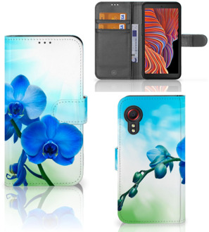 B2Ctelecom Telefoonhoesje Samsung Galaxy Xcover 5 Wallet Book Case met foto Orchidee Blauw Valentijn Cadeautje Vrouw