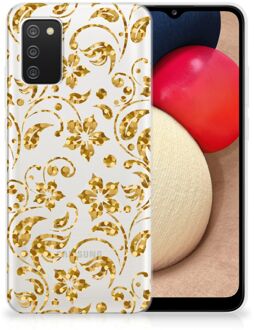 B2Ctelecom Telefoonhoesje Samsung M02s | Samsung Galaxy A02s Back Cover Siliconen Hoesje Gouden Bloemen